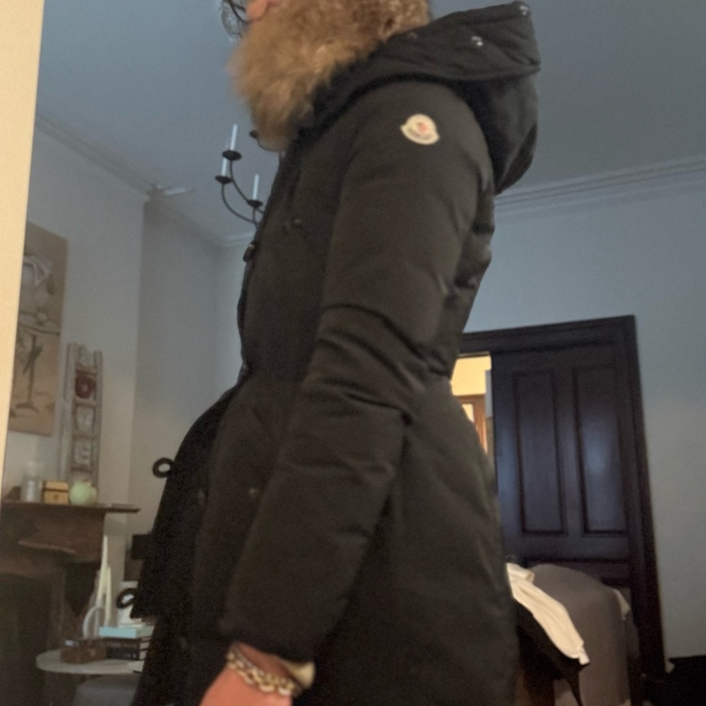 Moncler Black Quilted Down Hooded Parka with Fur Trim - Picture 3 of 6